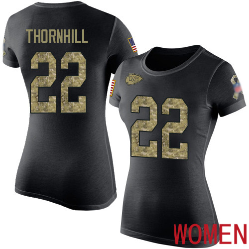 Women Football Kansas City Chiefs #22 Thornhill Juan Black Camo Salute to Service T-Shirt->nfl t-shirts->Sports Accessory